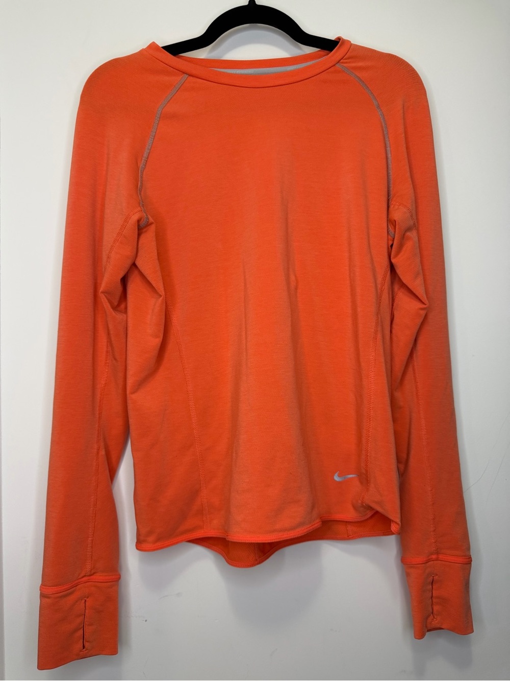 Nike Dri-FIT Running Long Sleeve Shirt Women’s M Orange Thumbholes Zip Pocket